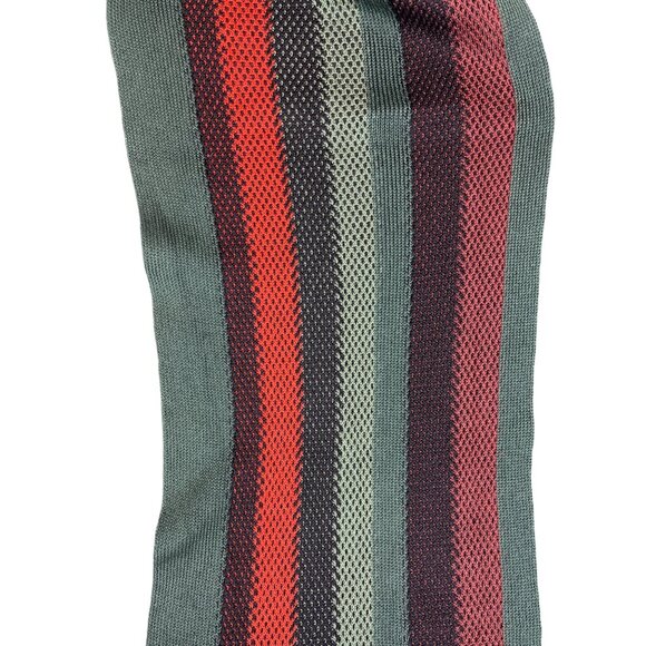 V. Fraas Unisex One Size Dark Green Red and Orange Striped Scarf - Picture 2 of 5